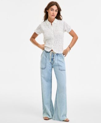 Lucky Brand - Women's Patch Pocket Drawstring-Waist Wide-Leg Jeans