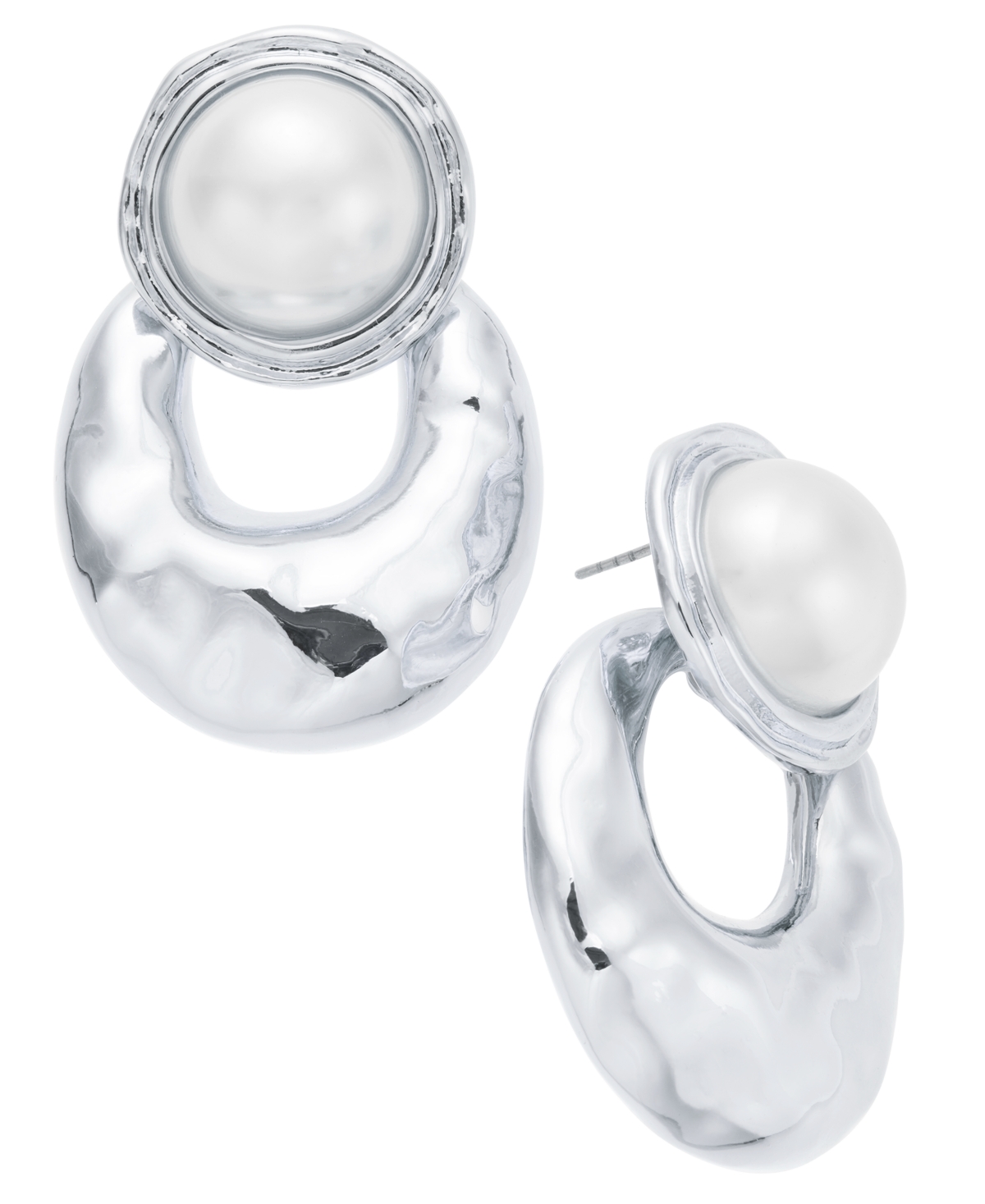 Rhodium-Plated Imitation Pearl Sculptural Drop Earrings, Exclusively at Macy's - White