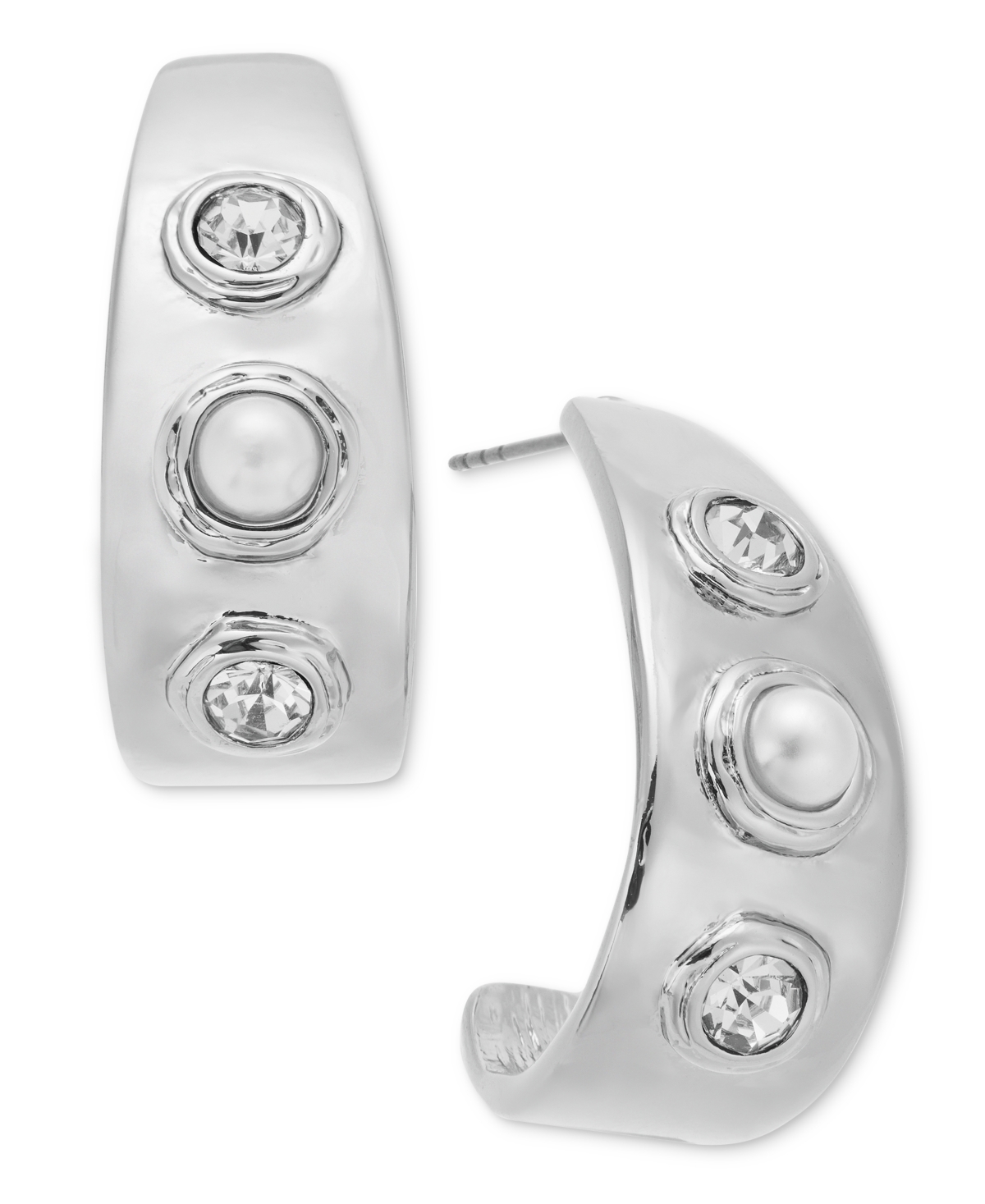 Silver-Tone Crystal Hoop Earrings, Exclusively at Macy's - White