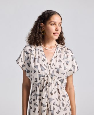 Women's Gathered Maxi Dress with Side Slits in Mosaic