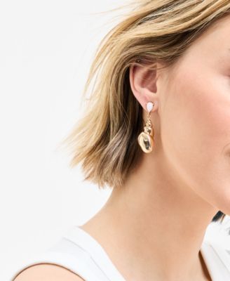 Gold-Tone Shell & White Stone Drop Earrings, Exclusively at Macy's