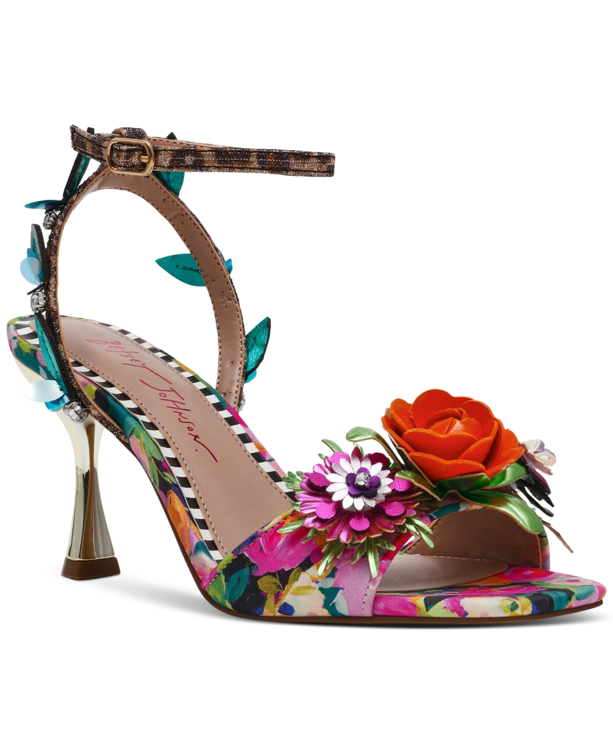BETSEY JOHNSON WOMEN'S KARRA FLOWER-EMBELLISHED HIGH-HEEL DRESS SANDALS 