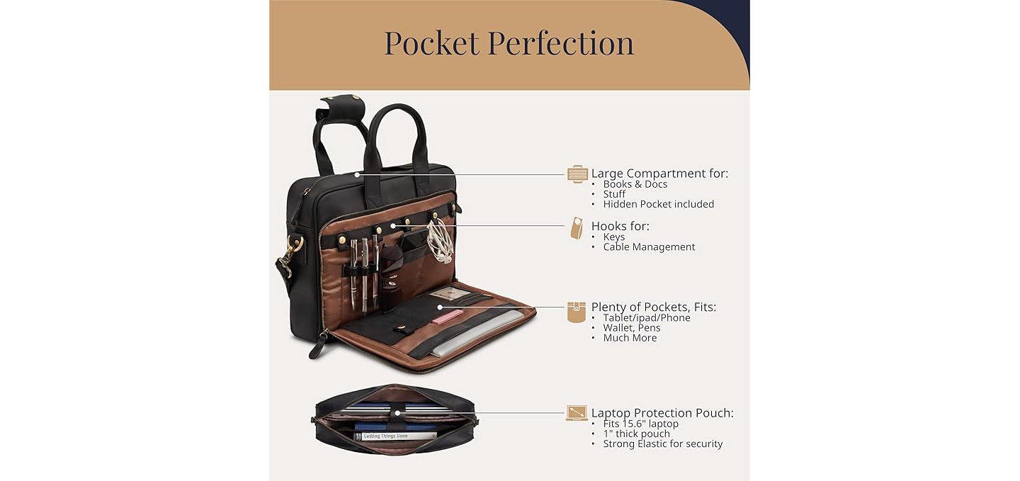 Сумка Luxorro Slim Leather Briefcase - Sleek and Elegant - Perfect for Daily Usage, цвет: Чёрный — фото 4