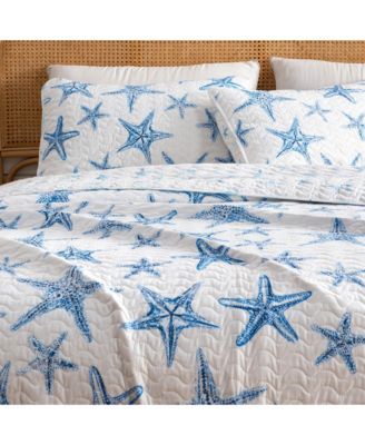 Blue Starfish Microfiber Quilt Set With Shams
