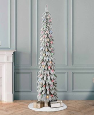 Puleo 6FT Pre-Lit Flocked Alpine Pencil Tree