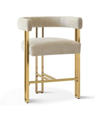 Set of 2 Counter Height Stools, 25" Upholstered Chairs with Gold Metal Legs, Curved Back & Armrests-Maison Boucle