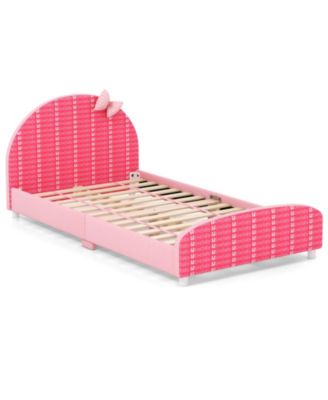 Wood Upholstered Twin Bed Platform with Slat Support