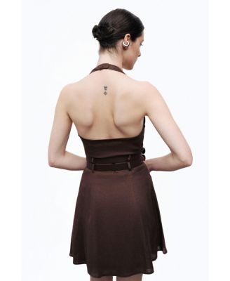 Women's Double Belt Detailed Mini Dress