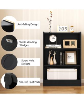 3-Tier Bookcase Open Display Rack Cabinet with Adjustable Shelves