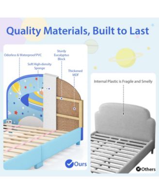 Wood Upholstered Twin Bed Platform with Slat Support