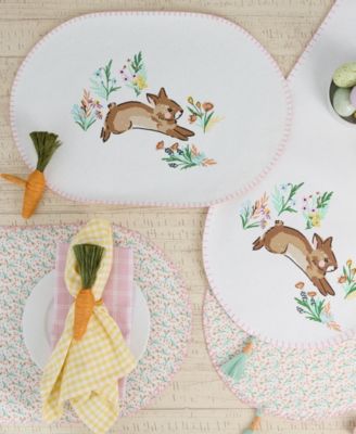 Spring Bunny Embellished Cotton Reversible Table Runner, 14"x72" 