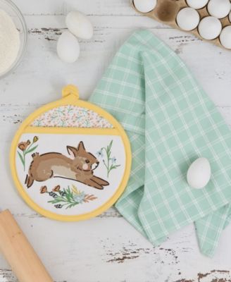 Spring Bunny Cotton Potholder and Dishtowel Gift Set