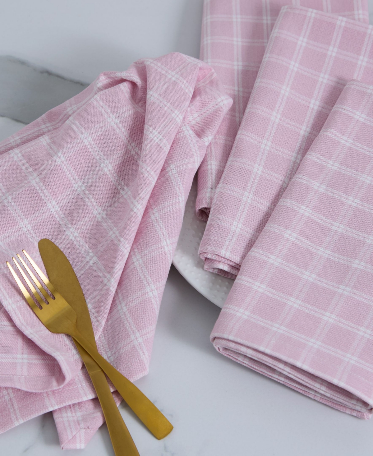 Design Imports Lilac Windowpane Plaid Cotton Napkins, Set Of 4 In Pink