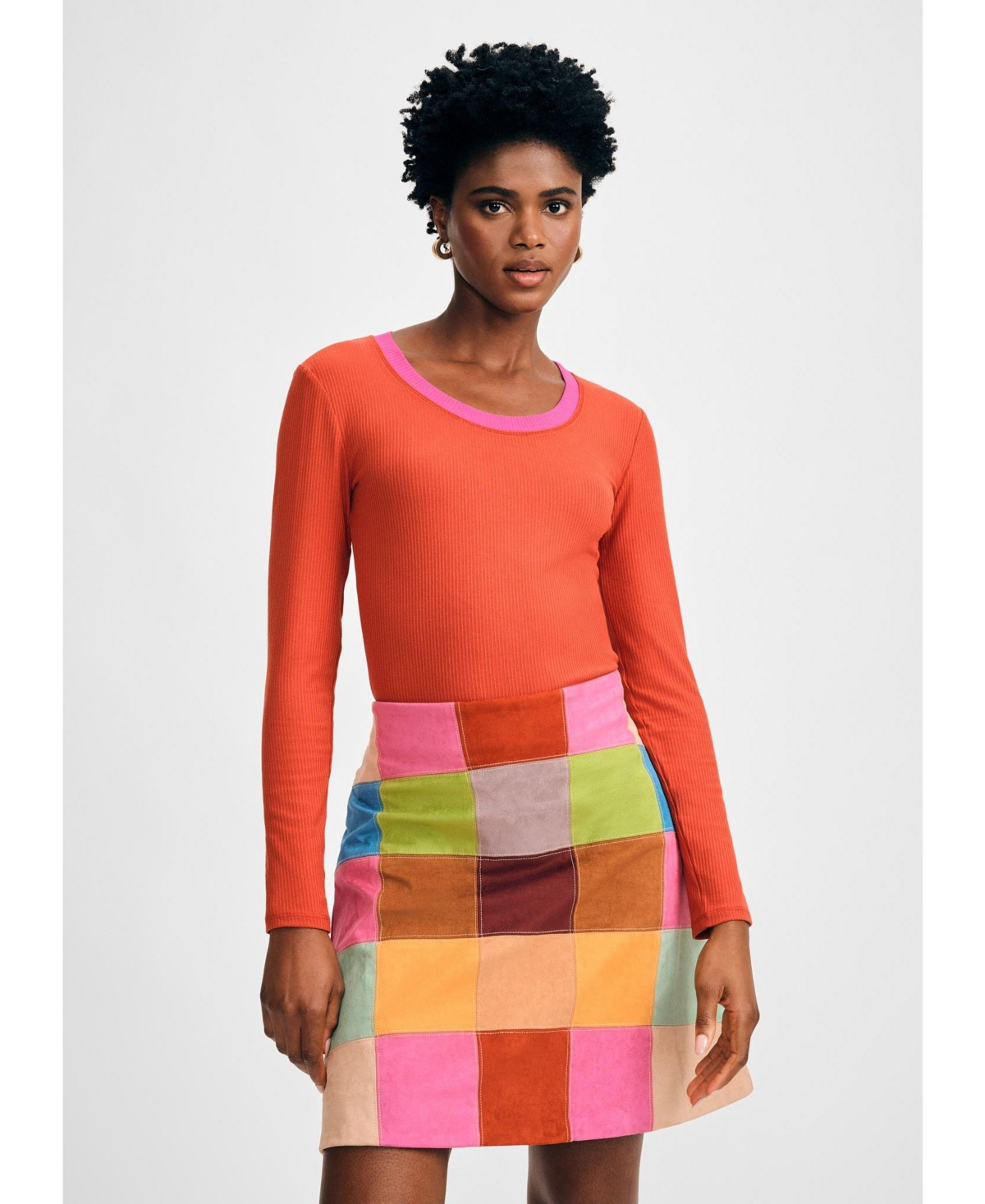 Women's Scoop Neck Rib Top - Brick/lipstick