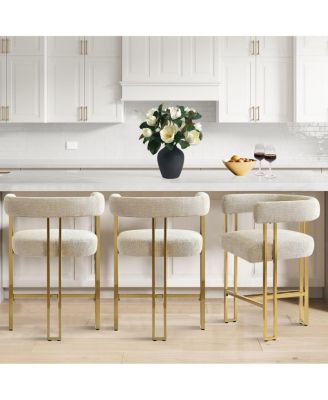 Set of 3 Counter Stools – Chenille Upholstered with Metal Legs