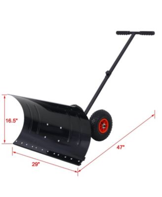 Snow Shovel with Wheels, Snow Pusher, Cushioned Adjustable Angle Handle Snow Removal Tool, 29" Blade, 10" Wheels,black color