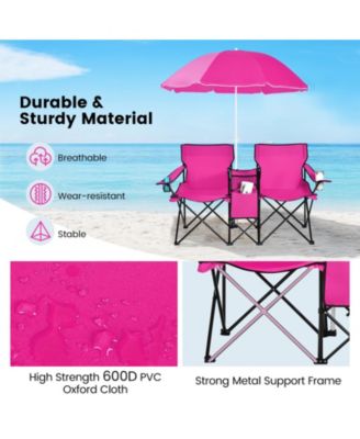Portable Folding Picnic Double Chair With Removable Umbrella