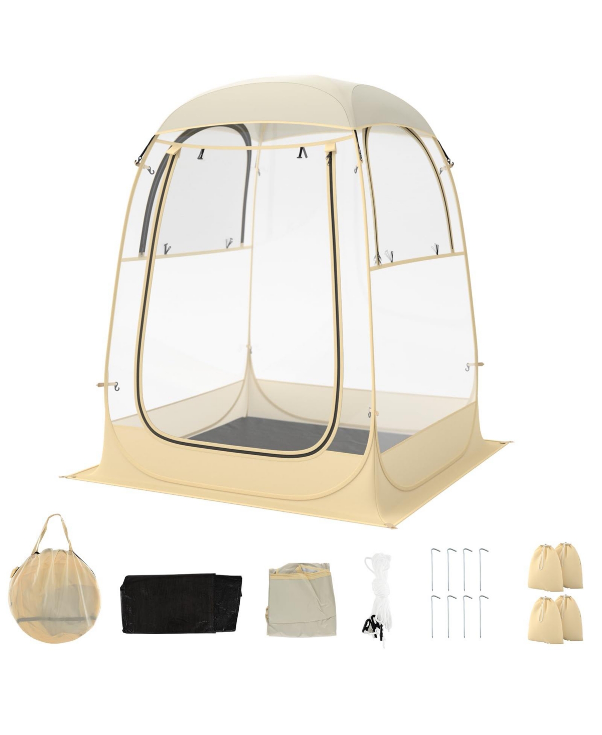 Instant Pop up Sports Tent with Carrying Bag and Floor Mat for 1-2/5-6 People - White
