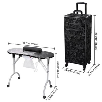 Folding Manicure Nail Table 4in1 Rolling Makeup Train Case CB Dusk