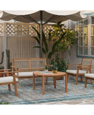 Natural Wooden Outdoor Coffee Table, Round Solid Wood Patio Table