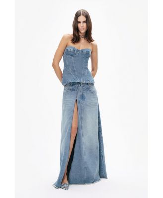 Women's Slit Detailed Maxi Denim Skirt