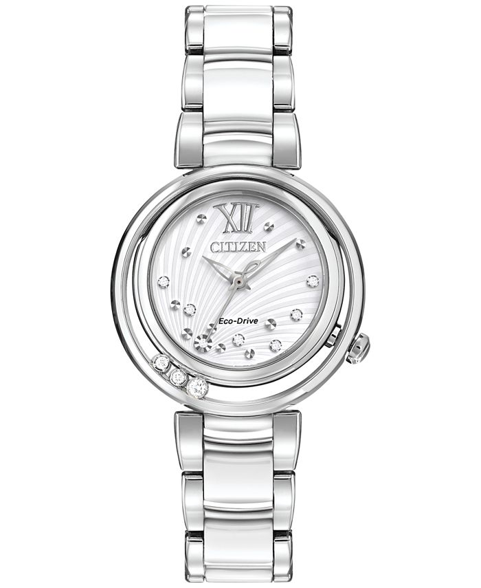 Citizen Women s Eco Drive Sunrise Stainless Steel White Ceramic