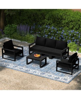 6-Piece Modern HDPE Outdoor Patio Furniture Sofa Conversation Set with Coffee Table
