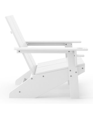 Outdoor 4-Piece HDPE Modern Adirondack Chairs Set with Folding Patio Ottomans and Cup Holder