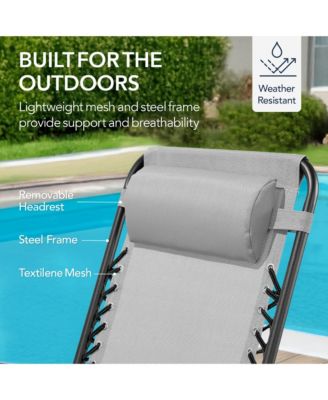 Folding Outdoor Zero Gravity Rocking Lounge Chair w/ Headrest Pillow