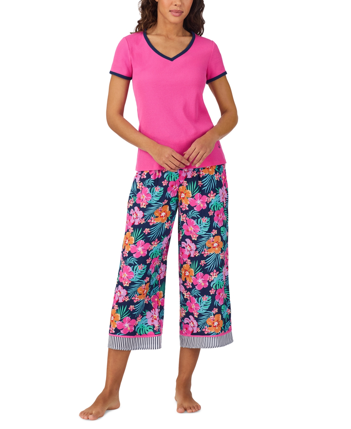 Women's Printed Cropped Pajama Set - Stripe
