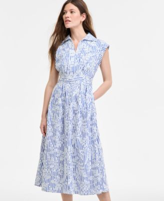 Women's Striped Floral-Embroidered Midi Dress