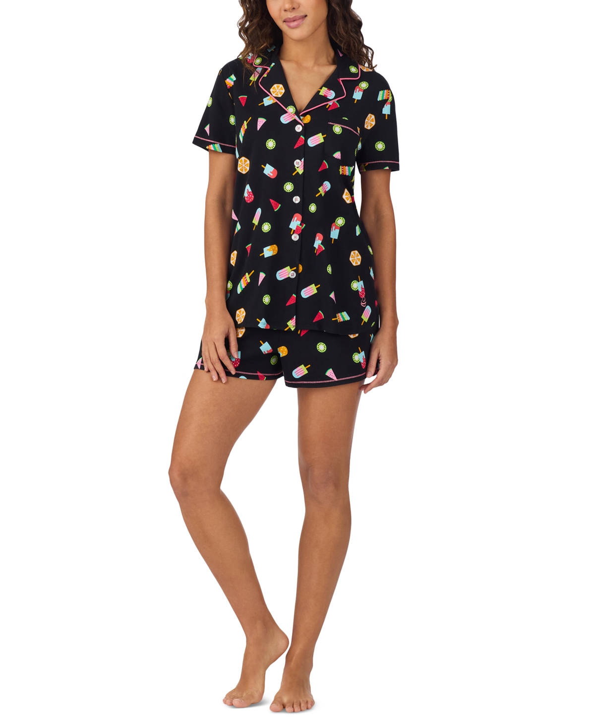 Shop Cuddl Duds Women's Printed Short-sleeve Boxer Pajama Set In Blk Novel