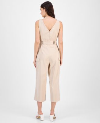 Women's Cropped Tie-Waist Cargo Jumpsuit 