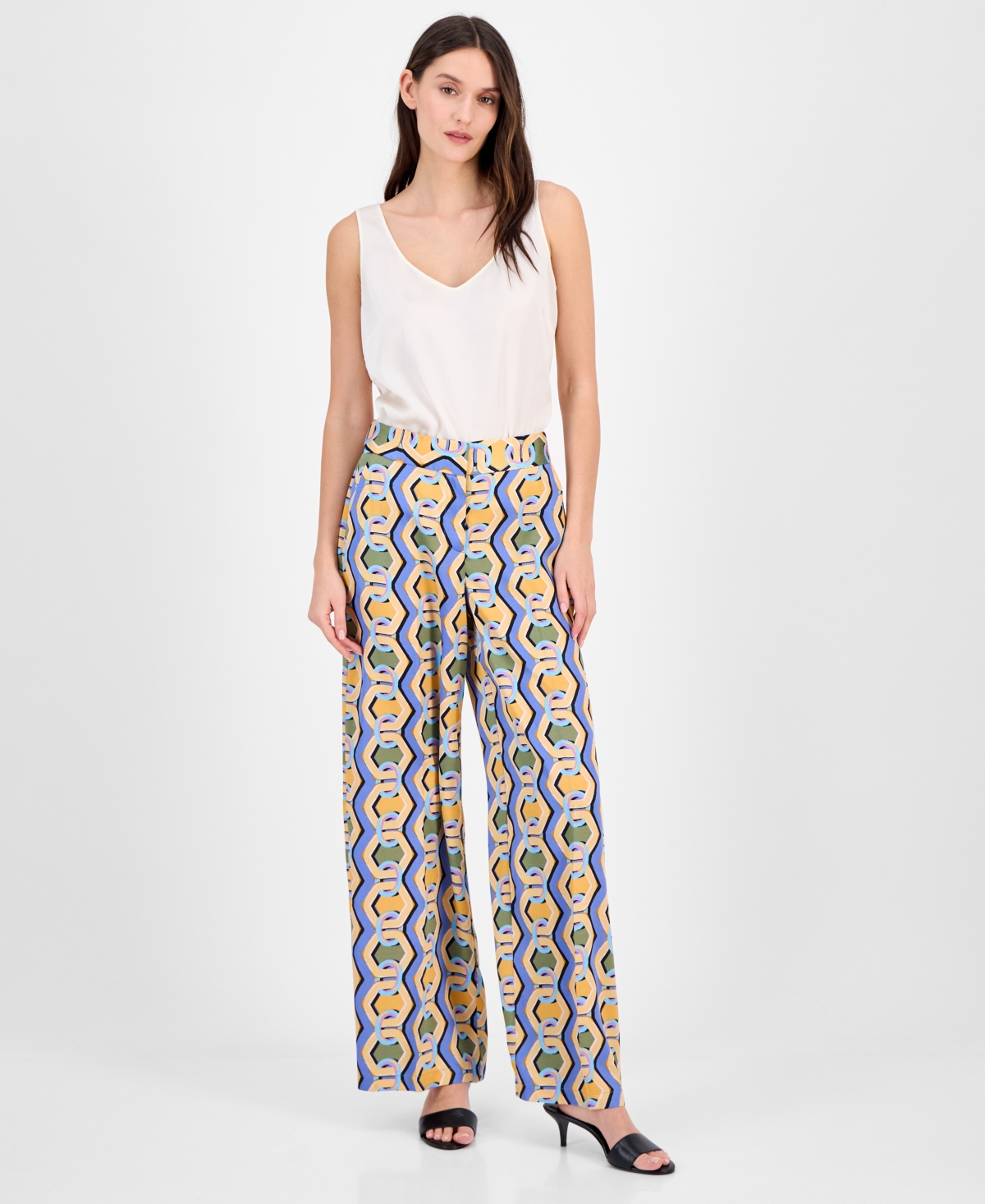 Women's Printed Wide-Leg Pants - Blue Chains