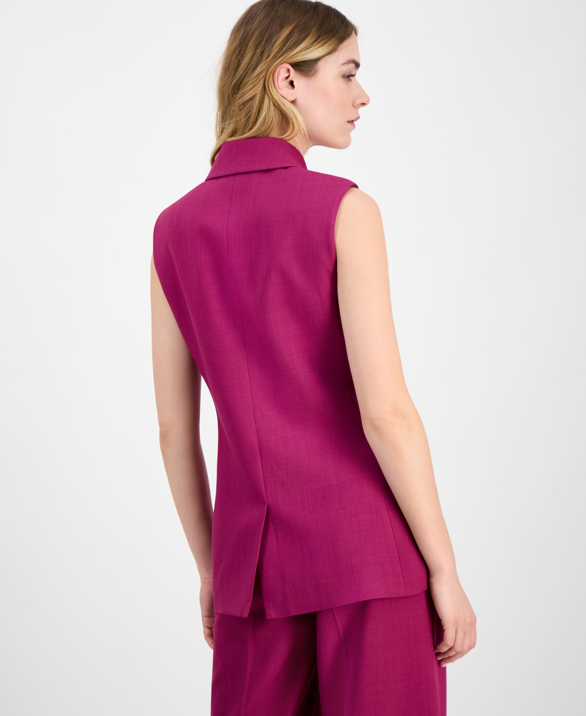 Tahari Asl Women's Button-front Sleeveless Woven Blazer, Regular & Petite Sizes