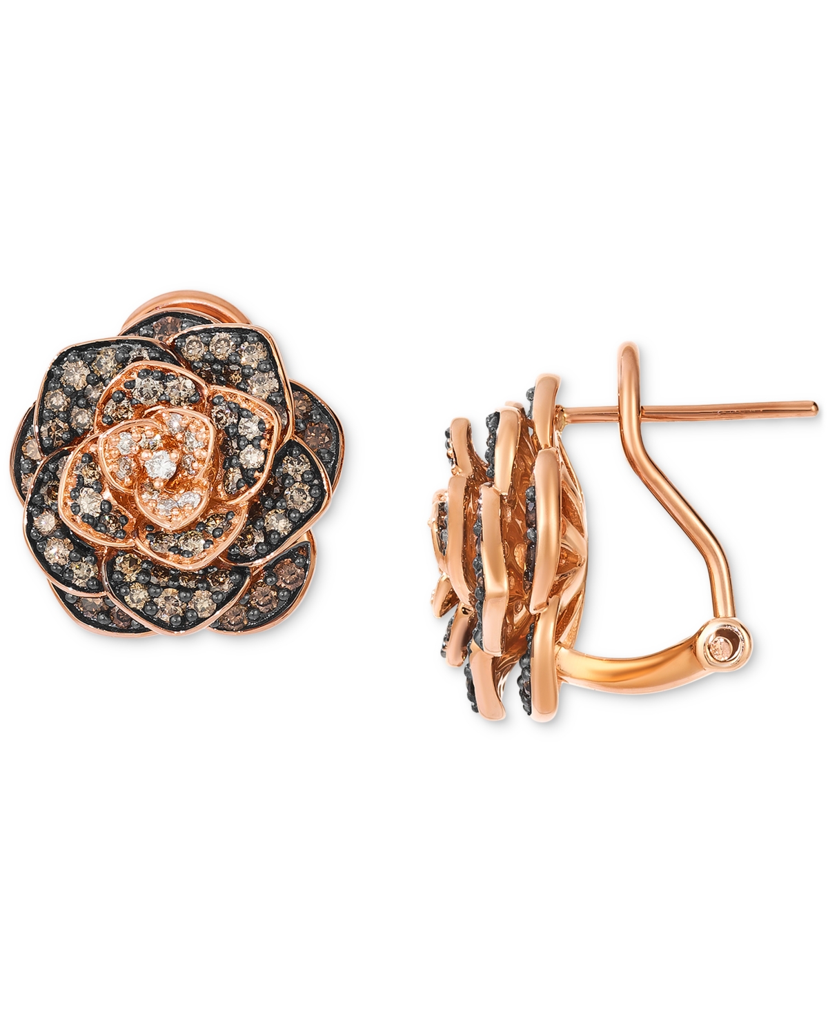 Le Vian Chocolate Ombre Diamond Rose Statement Earrings (1-1/2 Ct. T.w.) In 14k Rose Gold In Rose Gold