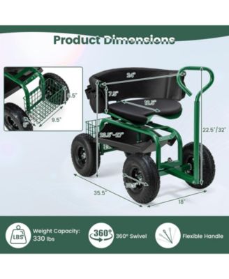 Cushioned Rolling Garden Cart Scooter with Storage Basket and Tool Pouch