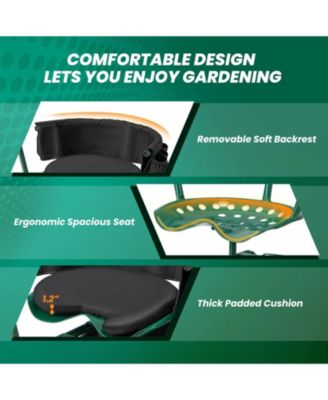 16.5&amp;#x22; to 20.5&amp;#x22; Rolling Garden Cart with Height Adjustable Swivel Seat and Storage Basket