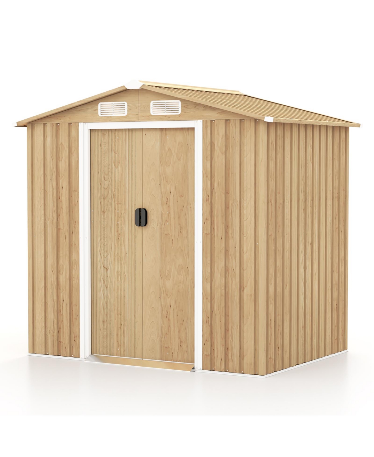 6 x 4 Feet Galvanized Steel Storage Shed with Lockable Sliding Doors - Natural