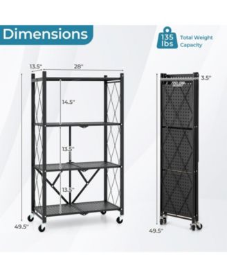 4-Tier Foldable Storage Shelf Collapsible Storage Rack with Lockable Wheels