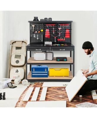 48 Inch Workbench with Pegboard and Drawers