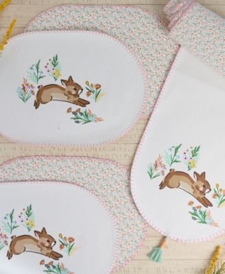 Spring Bunny Embellished Cotton Table Runner and Placemats Set