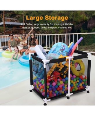 Extra Large Mesh Pool Storage Bin 214 Gallon Noodles Toys Holder 6 Wheels Rolling Cart Black