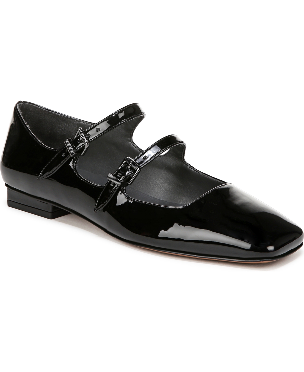 Franco Sarto Women's Tesoro Square Toe Mary Jane Flats In Black Patent Faux Leather