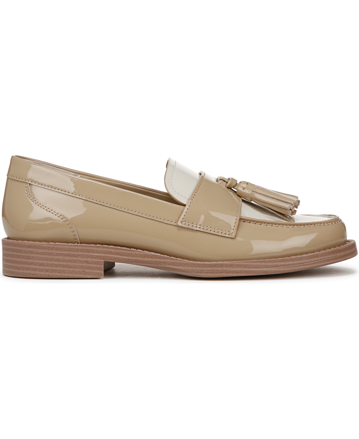 Franco Sarto Women's Lucia Round Toe Low Profile Tassel Loafers In Modern Taupe Patent Faux Leather