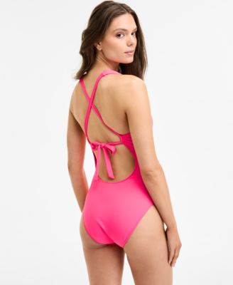 Women's Modern Edge Textured Plunging-Neck Swimsuit
