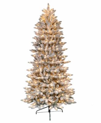 Puleo - 7.5 ft. Pre-Lit Flocked Slim Fraser Fir Artificial Christmas Tree with 500 UL-Listed Clear Lights
