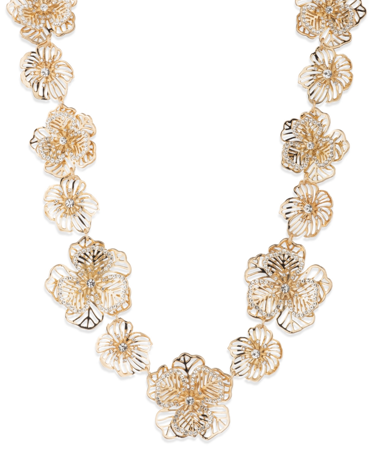 Gold-Tone Crystal Openwork Flower Collar Necklace, 16" + 3" extender - Crystal White