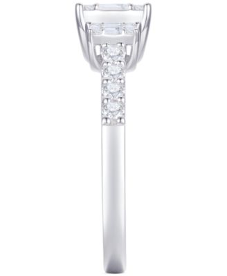 Diamond Emerald Shaped Cluster Three Stone Ring (1/2 ct. t.w.) in 14k White Gold