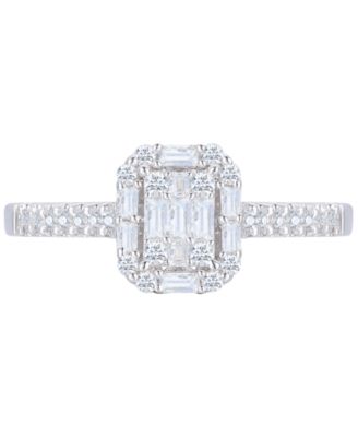 Diamond Emerald Shaped Halo Cluster Engagement Ring (3/8 ct. t.w.) in 14k White Gold